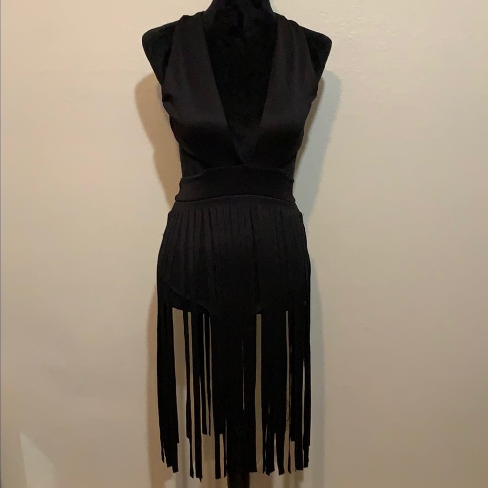 Fringe body suit dress
